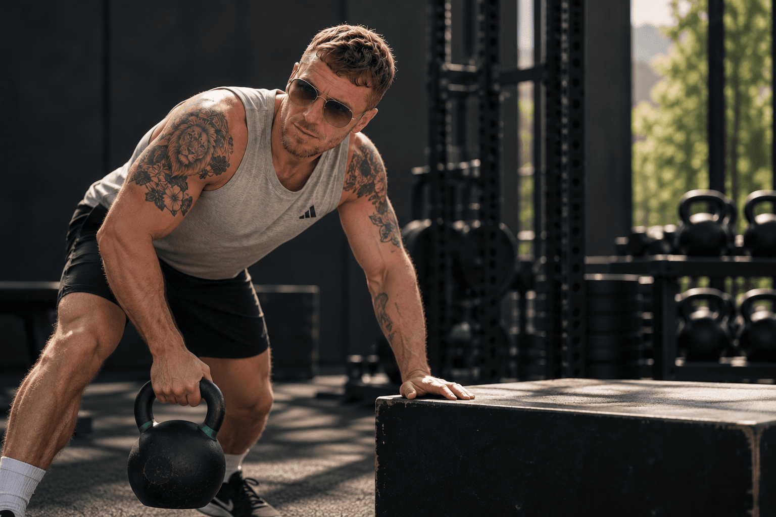Michael training with a kettlebell