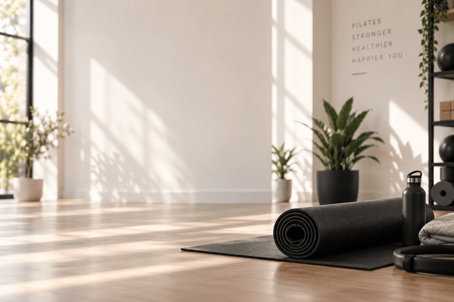 A Pilates mat in a light-filled studio